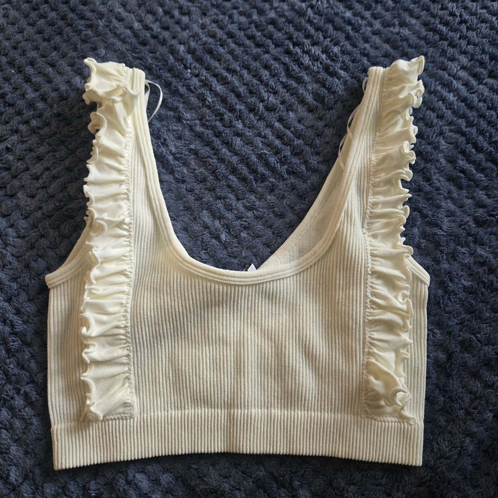 Zara Cream Ruffled Tank Top Size Xs/s Nwt